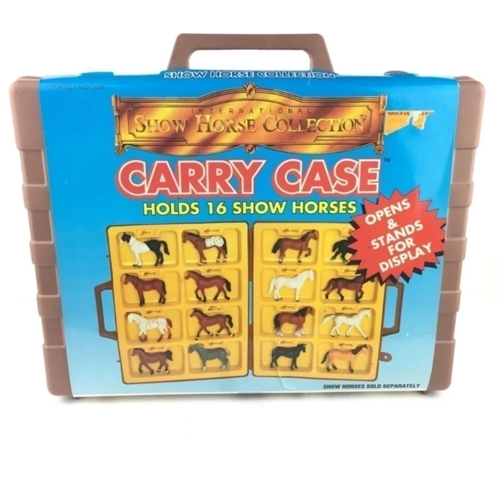 VINTAGE Horses Carry Case 6 Figurines 90s FunRise Plastic Toys Western Ranch